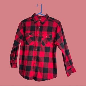 Faded Glory Boys Red and Black Plaid Shirt Button Down Long Sleeve NWOT 14/16